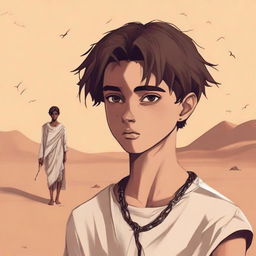 This is a high-quality digital art illustration for Chapter 1, 'The Sands of Destiny'