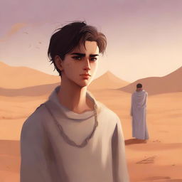 This is a high-quality digital art illustration for Chapter 1, 'The Sands of Destiny'