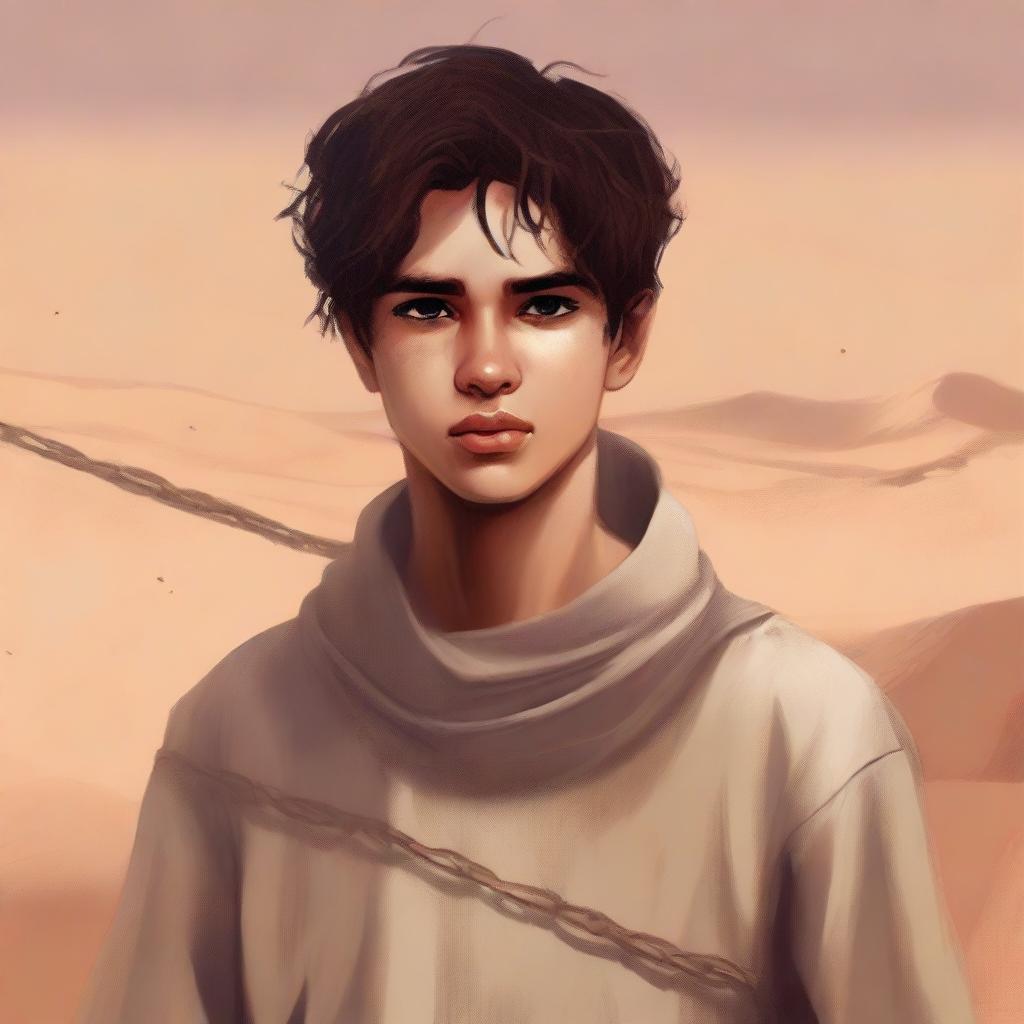 This is a poignant digital art illustration for Chapter 1, 'The Sands of Destiny'
