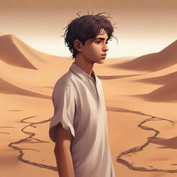 This is a poignant digital art illustration for Chapter 1, 'The Sands of Destiny'