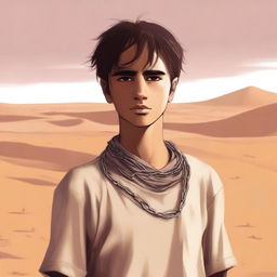 This is a poignant digital art illustration for Chapter 1, 'The Sands of Destiny'