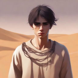 This is a deeply emotional digital art illustration for Chapter 1, 'The Sands of Destiny'