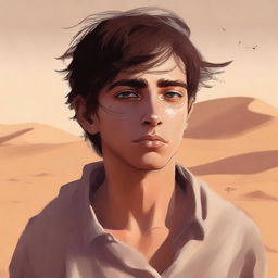 This is a deeply moving digital art illustration for Chapter 1, 'The Sands of Destiny'