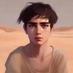 This is a deeply moving digital art illustration for Chapter 1, 'The Sands of Destiny'