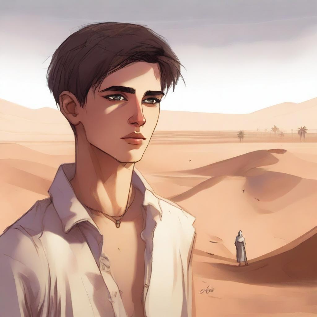 A high-resolution digital art illustration for Chapter 1, 'The Sands of Destiny', is presented