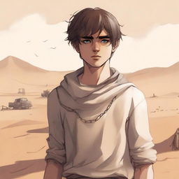 A high-resolution digital art illustration for Chapter 1, 'The Sands of Destiny', is presented