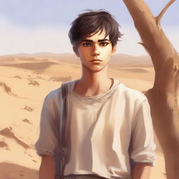 This is a high-quality digital art illustration for Chapter 1, 'The Sands of Destiny'