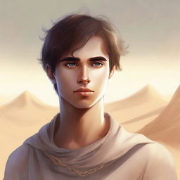 This is a high-quality digital art illustration for Chapter 1, 'The Sands of Destiny'