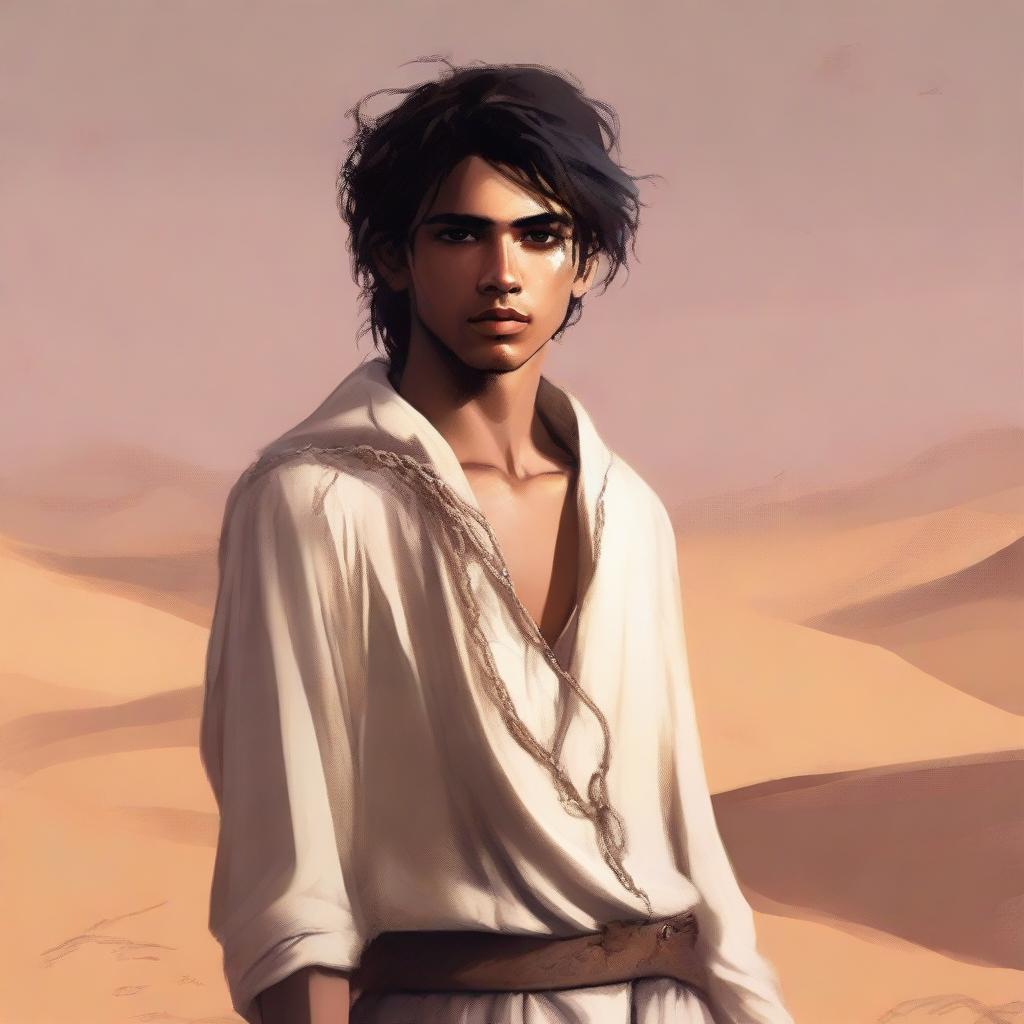 This is a powerful digital art illustration for Chapter 1, 'The Sands of Destiny'