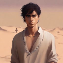 This is a powerful digital art illustration for Chapter 1, 'The Sands of Destiny'