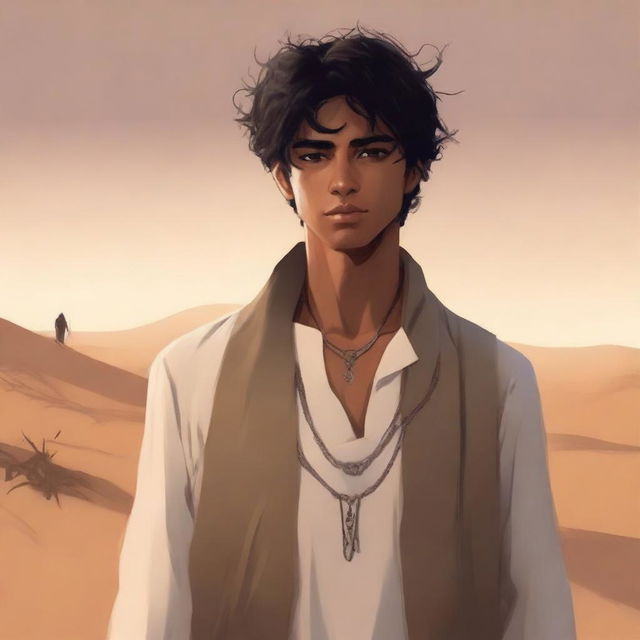 This is a powerful digital art illustration for Chapter 1, 'The Sands of Destiny'