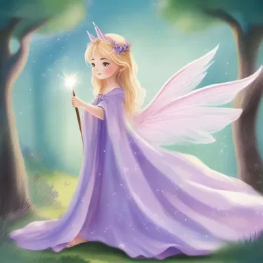 With a flick of her magical wand, the fairy undraped an enchanted cloak, transforming herself into a majestic unicorn.