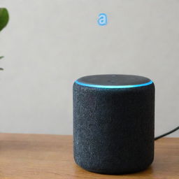 An Amazon Echo device in a set-up displaying high-speed fiber gig internet connectivity symbols.