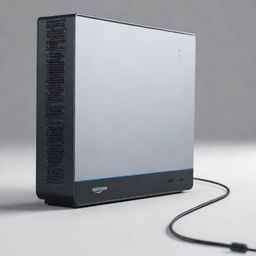 An Amazon virtual assistant PPC computer, enhanced with a high-speed gigabit fiber optic connection, showcasing its modern and sleek design.