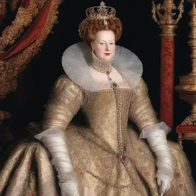 At the royal ball, Queen Elizabeth I wore an exquisite getup, complete with a grand gown, ornate accessories, and a feathered headpiece.