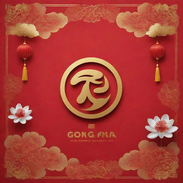 A 'Selamat Tahun Baru Imlek' poster set against a rich red backdrop, featuring the Mandarin phrase 'Gong Xi Fa Chai'. The design should be festive and evocative of Lunar New Year celebrations.