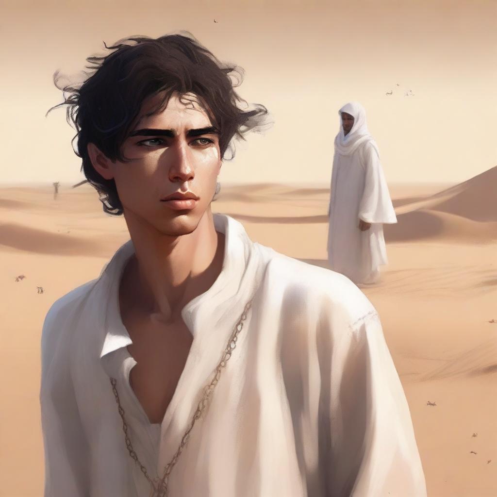 A high-quality digital art piece illustrates Chapter 1, 'The Sands of Destiny'