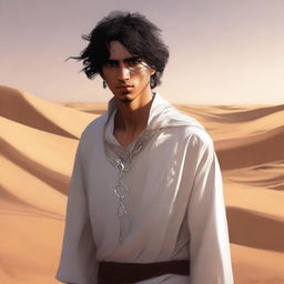 A high-quality digital art piece illustrates Chapter 1, 'The Sands of Destiny'