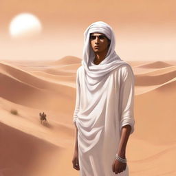 This high-quality digital art illustration for Chapter 1, 'The Sands of Destiny,' vividly portrays the protagonist's emotional awakening