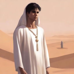 This high-quality digital art illustration for Chapter 1, 'The Sands of Destiny,' vividly portrays the protagonist's emotional awakening