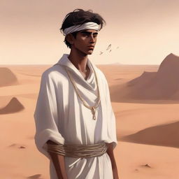 This high-quality digital art illustration for Chapter 1, 'The Sands of Destiny,' vividly portrays the protagonist's emotional awakening