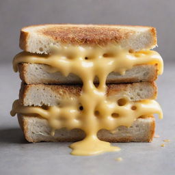 A cheese sandwich, cut in half, with melted cheese oozing out in a shape reminiscent of droplets.