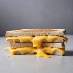 A cheese sandwich, cut in half, with melted cheese oozing out in a shape reminiscent of droplets.