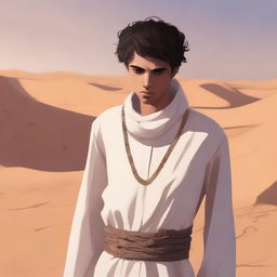 This is a high-quality digital art illustration for Chapter 1, 'The Sands of Destiny'