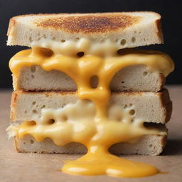 A cheese sandwich, cut in half, with melted cheese oozing out in a shape reminiscent of droplets.