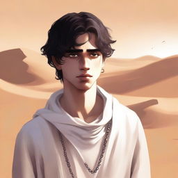 This is a high-quality digital art illustration of Chapter 1, 'The Sands of Destiny'