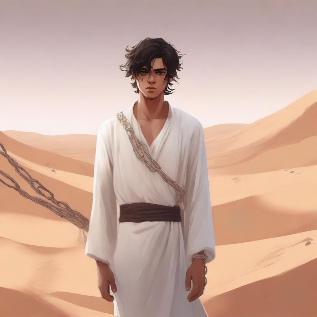 This is a high-quality digital art illustration for Chapter 1, 'The Sands of Destiny'