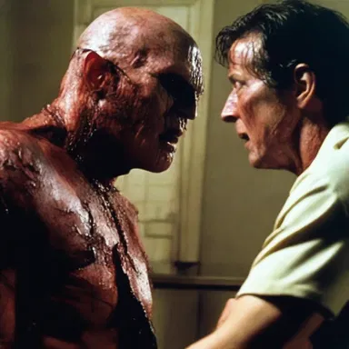 The horror movie depicted a gruesome scene where the villain marred the protagonist's face.