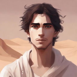 This is a high-quality digital art illustration for Chapter 1, 'The Sands of Destiny'