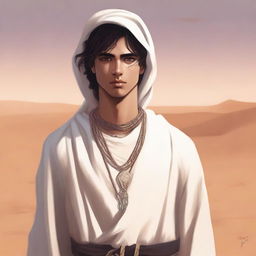 This is a high-quality digital art illustration for Chapter 1, 'The Sands of Destiny'