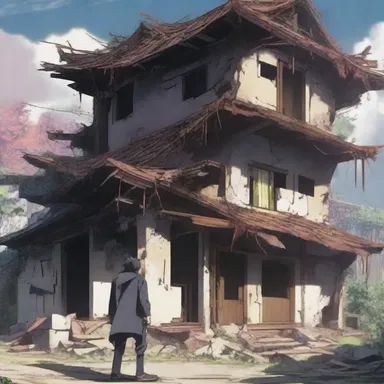 The antagonist of the anime series used his destructive powers to mar the protagonist's cherished home, leaving it in ruins.