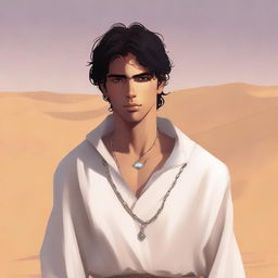 This is a high-quality digital art illustration for Chapter 1, 'The Sands of Destiny'