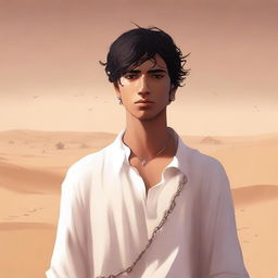 This is a high-quality digital art illustration for Chapter 1, 'The Sands of Destiny'