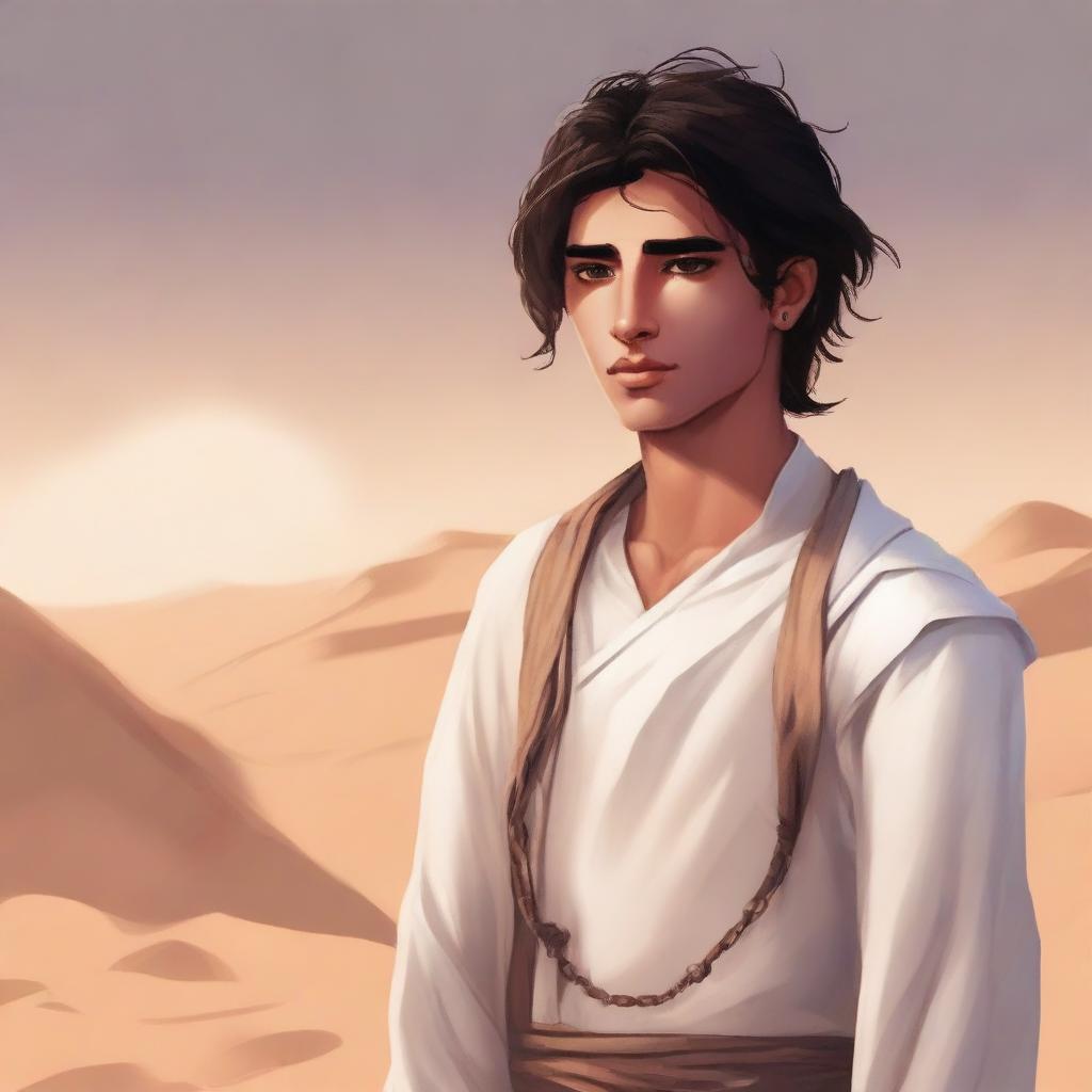 This is a high-quality digital art illustration for Chapter 1, 'The Sands of Destiny'