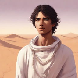 This is a high-quality digital art illustration for Chapter 1, 'The Sands of Destiny'