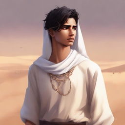 This is a high-quality digital art illustration for Chapter 1, 'The Sands of Destiny'