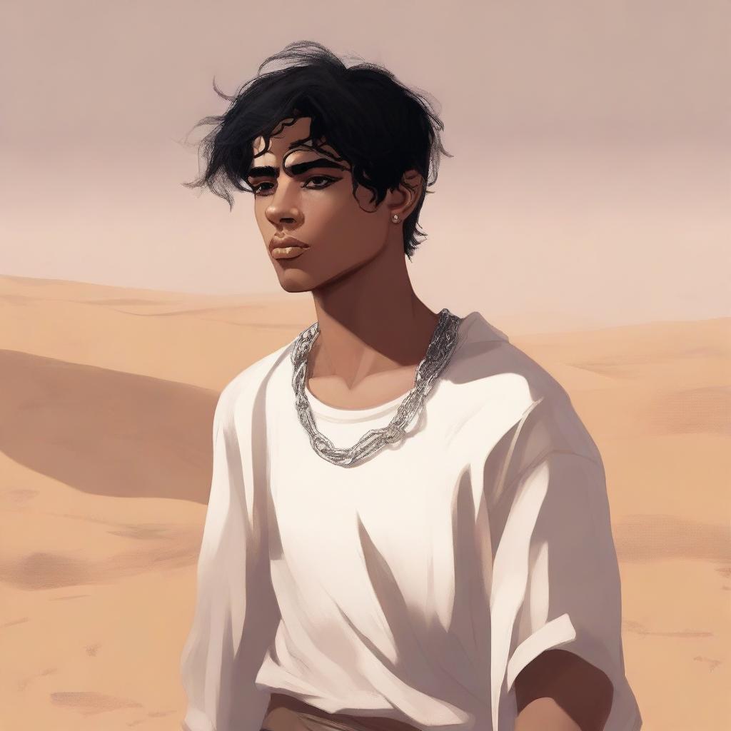 This is a high-quality digital art illustration for Chapter 1, 'The Sands of Destiny'