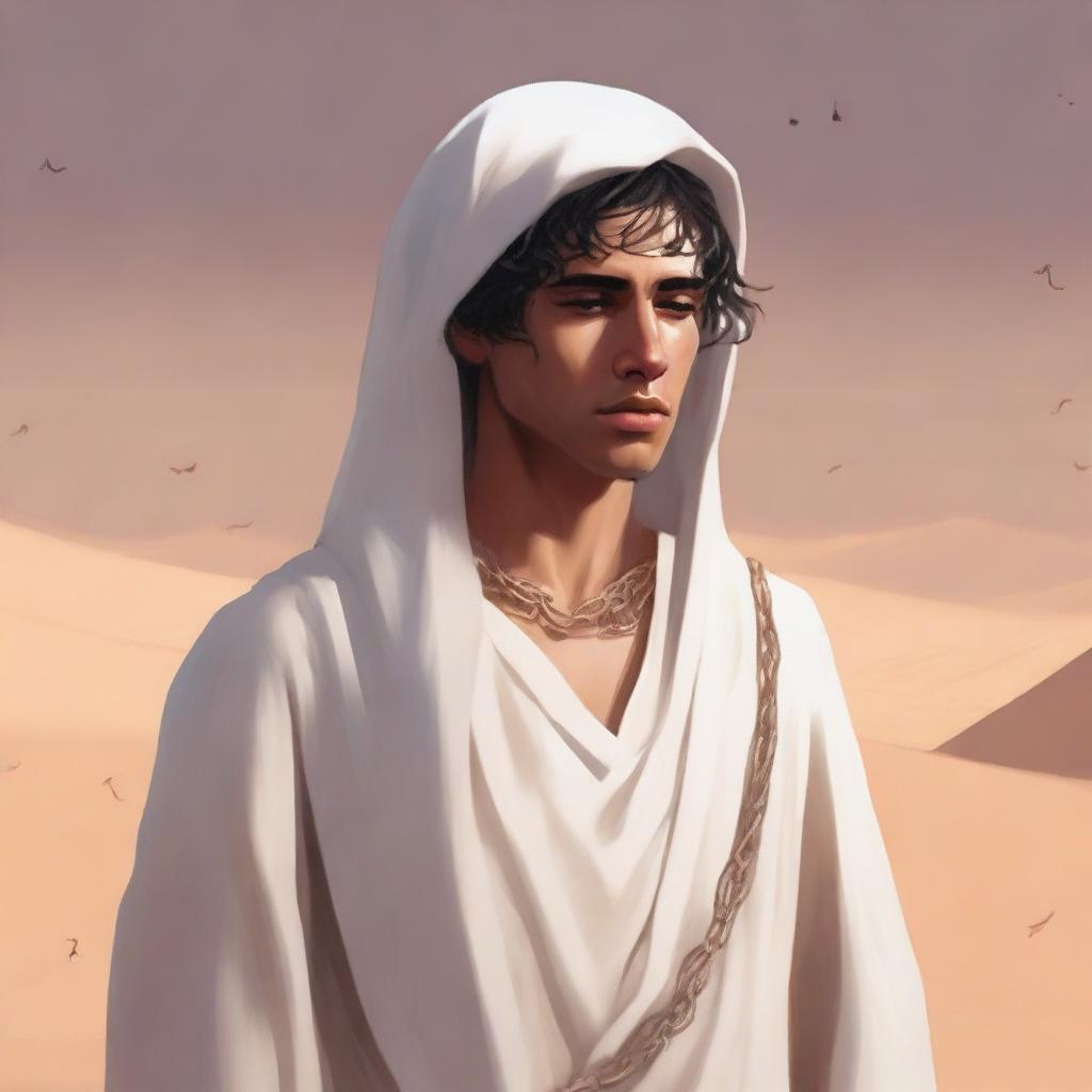 This is a high-quality digital art illustration for Chapter 1, 'The Sands of Destiny'