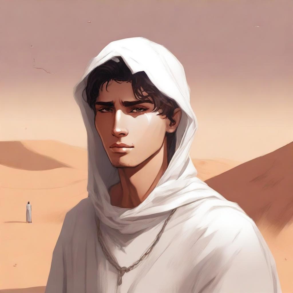 This is a high-quality digital art illustration for Chapter 1, 'The Sands of Destiny'