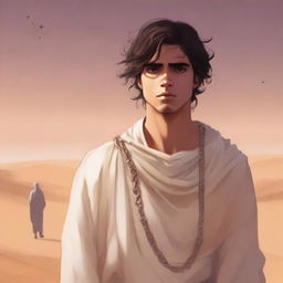 This is a high-quality digital art illustration for Chapter 1, 'The Sands of Destiny'
