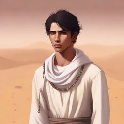 This is a high-quality digital art illustration for Chapter 1, 'The Sands of Destiny'