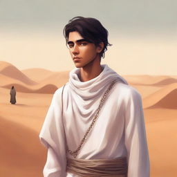 This is a high-quality digital art illustration for Chapter 1, 'The Sands of Destiny'