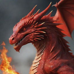 Generate an image of beautiful and powerful red dragons, with flaming scales, majestic wings, and fierce eyes.