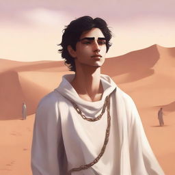 This is a high-quality digital art illustration for Chapter 1, 'The Sands of Destiny'