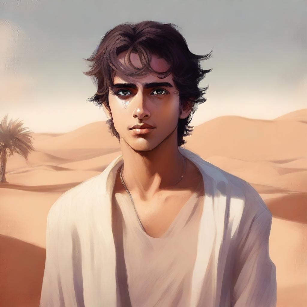 This is a highly detailed digital art illustration for Chapter 1, 'The Sands of Destiny'