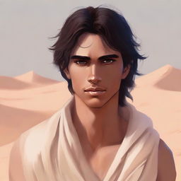 This is a highly detailed digital art illustration for Chapter 1, 'The Sands of Destiny'